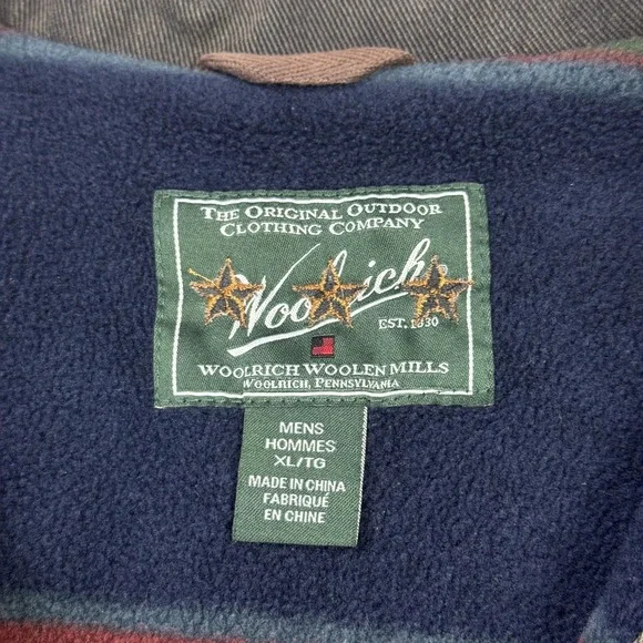 Woolrich Canvas Fleece Lined Vest Mens XL Brown Full Zip Insulated Pockets - Picture 3 of 9